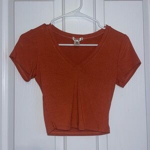 Rust Orange V-Neck Ribbed Crop Top